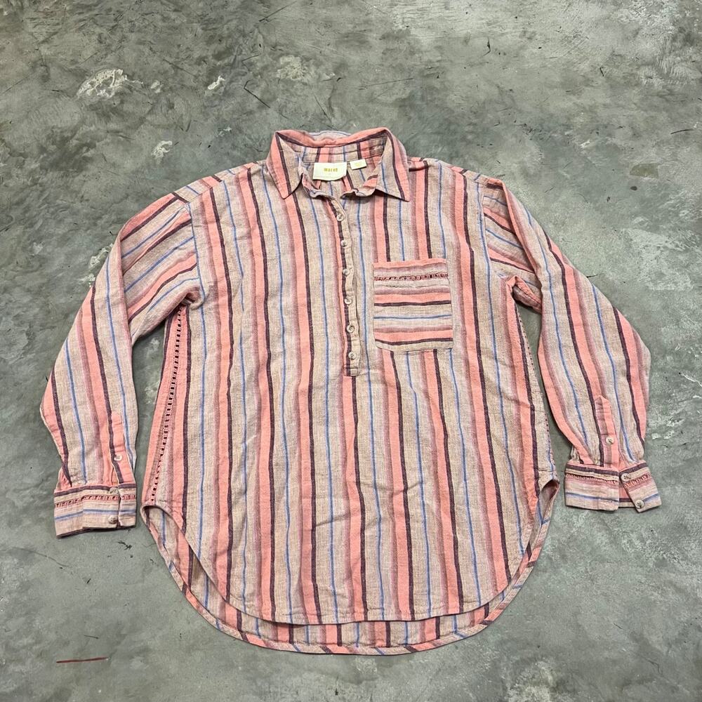 Maeve Anthropologie Vertical Striped Multicolor Lida Linen Long Sleeve Size S